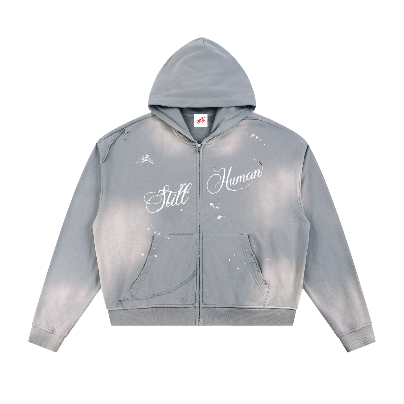 Hxnna Still Human  - Sun Fade Frayed Raw Edge Fleece Zip Hoodie