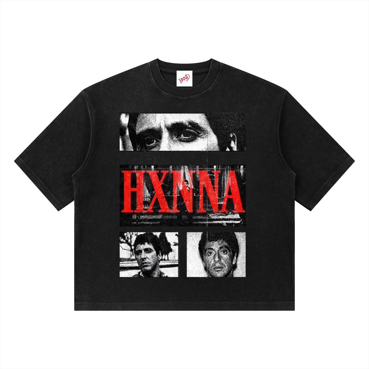 Hxnna ScarFace Tee - Unisex Mineral Wash Waffle Boxy T-Shirt