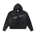 Hxnna Still Human  - Sun Fade Frayed Raw Edge Fleece Zip Hoodie