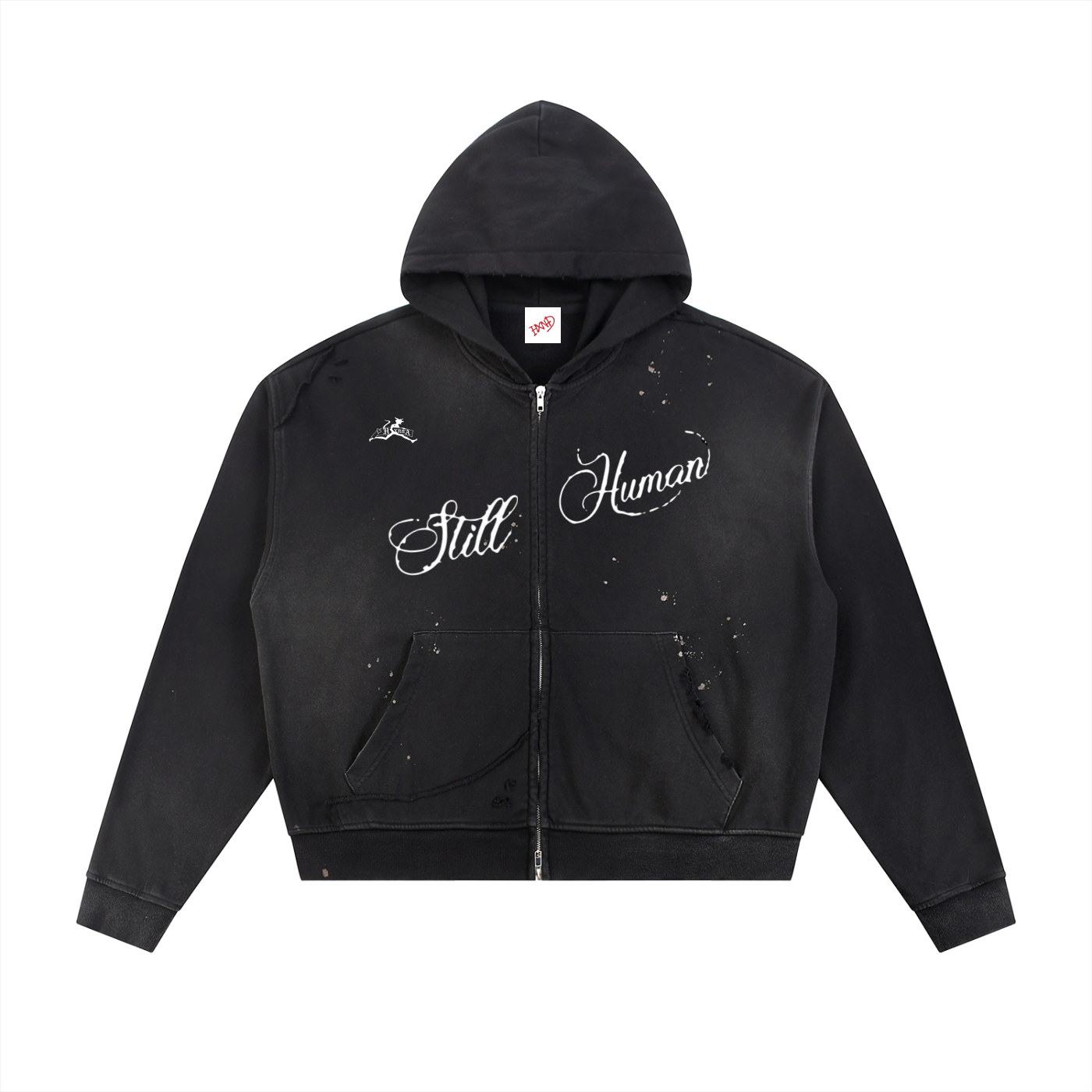 Hxnna Still Human  - Sun Fade Frayed Raw Edge Fleece Zip Hoodie