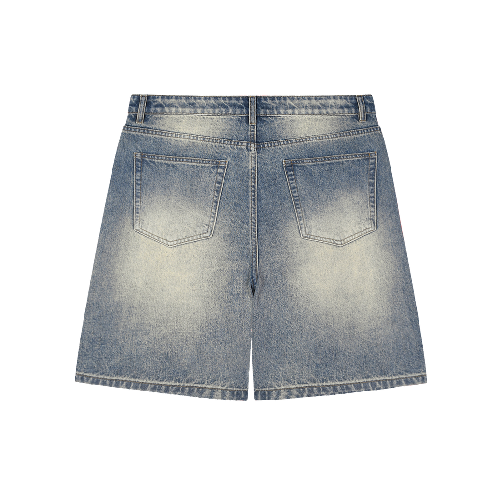 Hxnna Still human - Faded Distressed Baggy Denim Shorts